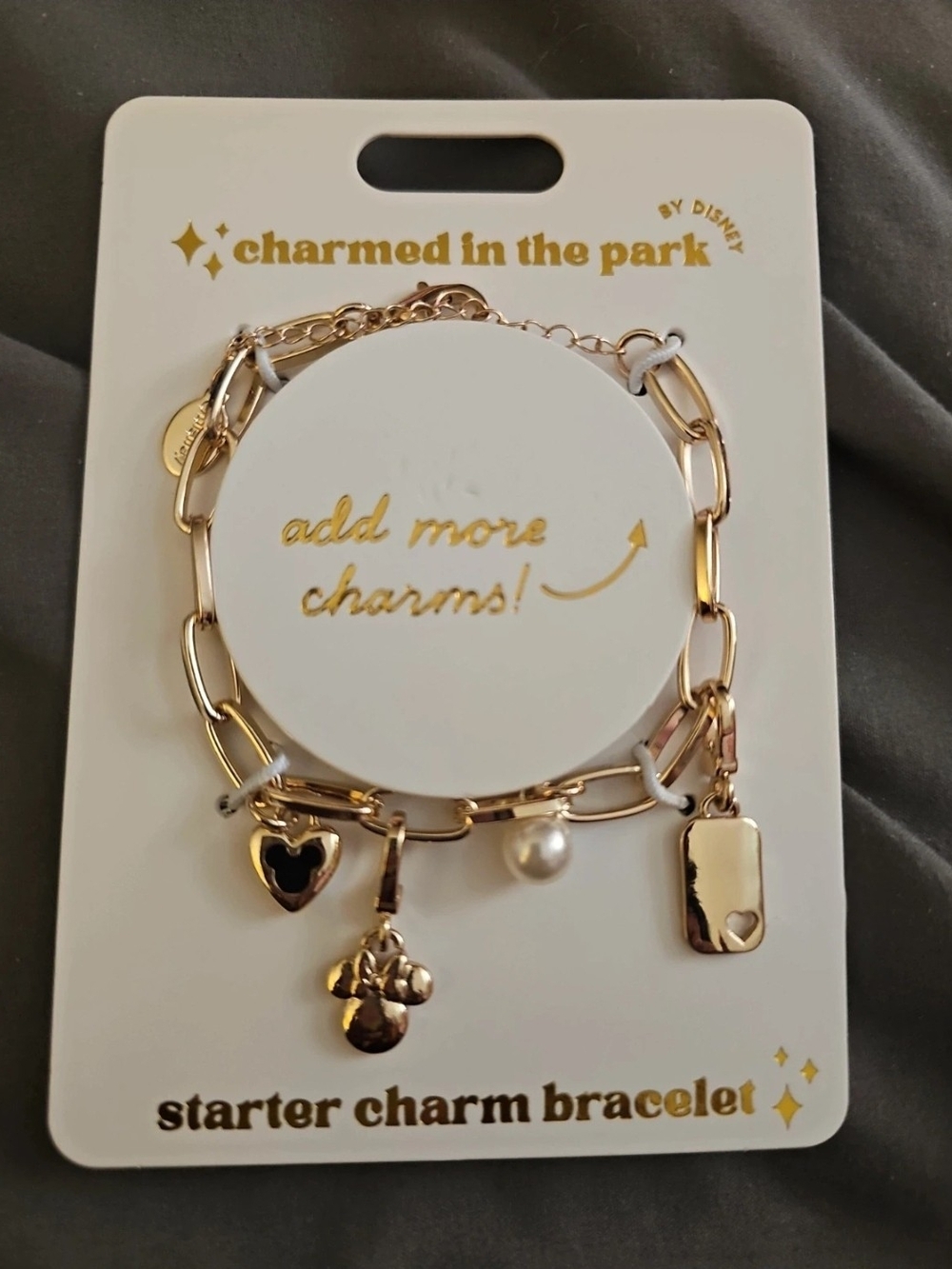 Disney Gold Charm Starter Bracelet with Heart, Paw & Pearl Accents